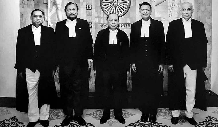 Final act: The Constitution bench of the Supreme Court under Chief Justice Ranjan Gogoi (centre), which delivered the Ayodhya judgment | PTI