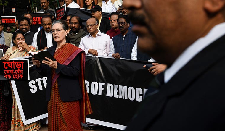 Leading from the front: Congress president Sonia Gandhi at a demonstration against the BJP on November 26 in Delhi | AFP