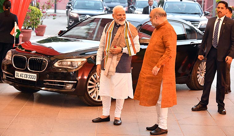 Two to tango: Prime Minister Narendra Modi and Shah at the BJP office in Delhi | Arvind Jain