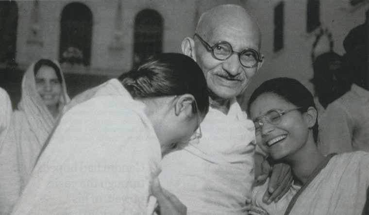 M.K. Gandhi with Manuben (Left) and Abha in Delhi