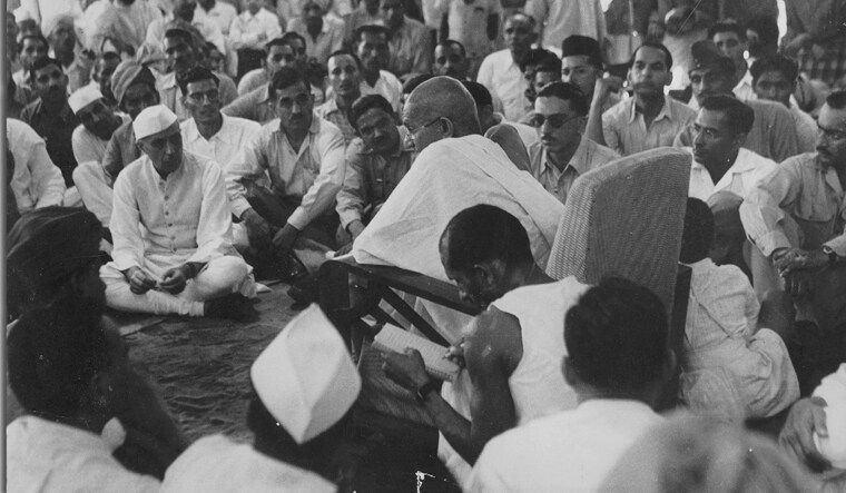 Mahatma Gandhi addressing the members of the Indian National Army
