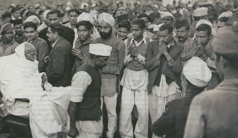 Mahatma Gandhi after he broke his five day fast in New Delhi 
