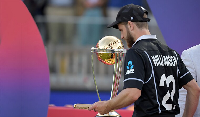 New Zealand's captain Kane Williamson walks at the trophy presentation after defeat in the 2019 Cricket World Cup final between England and New Zealand at Lord's Cricket Ground in London on July 14, 2019. - England won the World Cup for the first time as they beat New Zealand in a Super Over after a nerve-shredding final ended in a tie at Lord's on Sunday. (Photo by Dibyangshu Sarkar / AFP) / RESTRICTED TO EDITORIAL USE