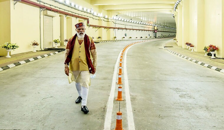 Man with a plan: Prime Minister Narendra Modi in the Atal tunnel in Himachal Pradesh. He wants to reduce India's reliance on Chinese imports and make it a manufacturing alternative to China | AFP