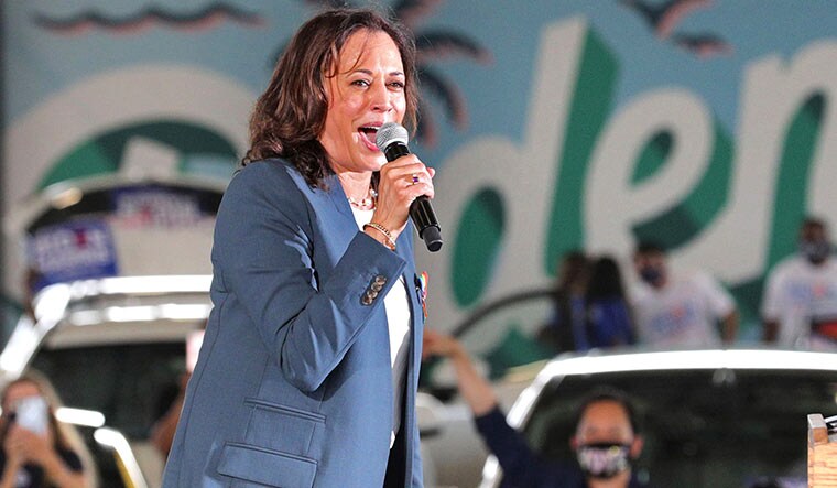Loud and clear: Kamala Harris at an early-voting event at the Central Florida Fairgrounds in Orlando | AP