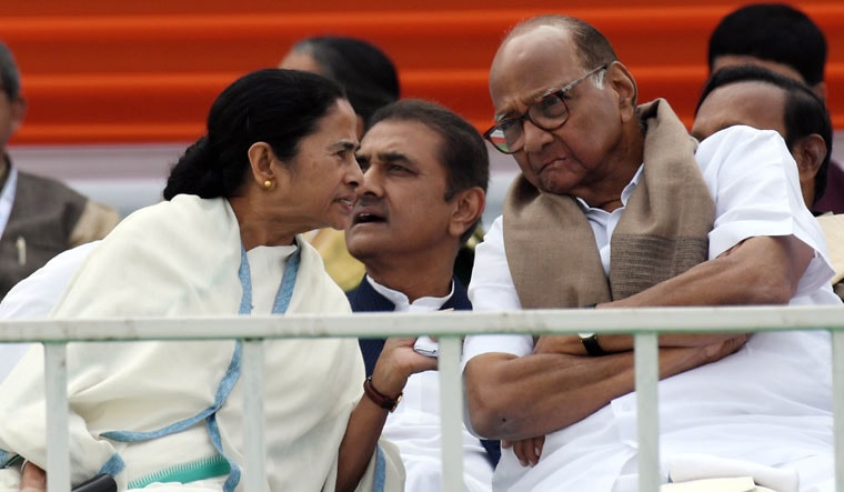 Reaching out: Mamata Banerjee and Sharad Pawar at the Trinamool Congress’s united opposition rally in 2019 | Salil Bera