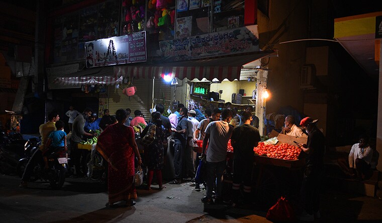 people buying vegetables in Bengaluru after  PM announced 21 days national lockdown. Bhanu Prakash Chandra