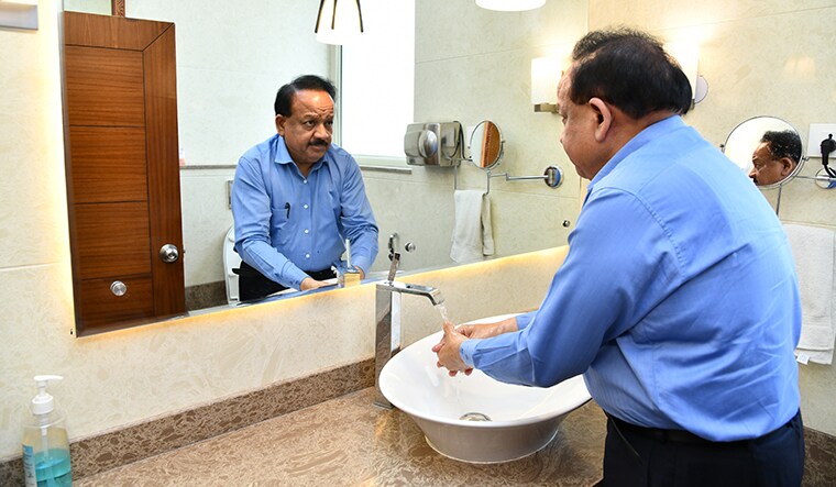 Health Minister Dr Harshwardhan, do not use senitizer insteed preferes, washing hands, due to Covid-19New Delhi, April 7,2020Photo: Sanjay Ahlawat