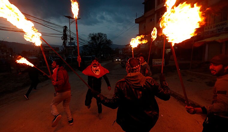 No compromise: Members of Nepal Student Union staging a protest against India inaugurating a road through the disputed territory | AP