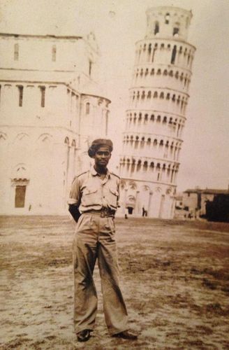 Lt Col Goal Chakraborty in front of the Leaning Tower of Pisa.