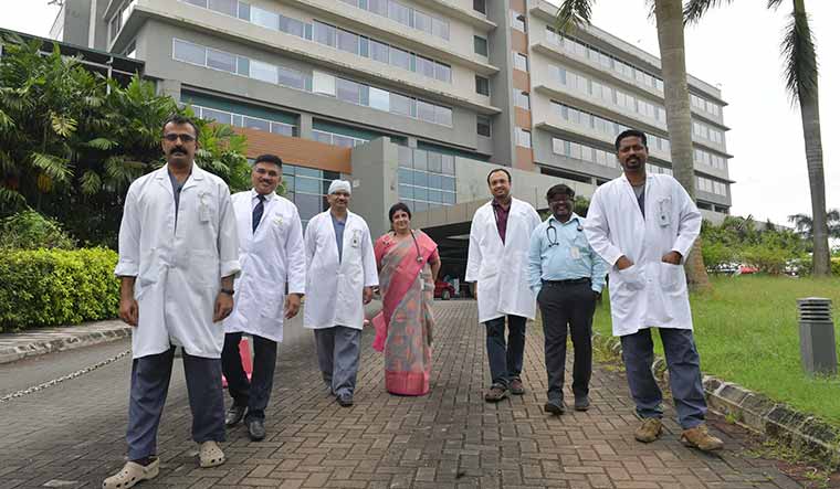 Ace team: (From left) Dr Anuroop Balagopal, Dr T.R. John, Dr Suresh G. Nair, Dr Geetha Philips, Dr Praveen Valsalan K., Dr Arun Wilson and Dr Johnson K. Varghese at Aster Medcity, Kochi | Josekutty Panackal