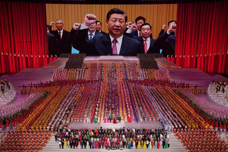 Beijing’s colossus: A huge screen shows Xi leading a gala event in Beijing in June this year to mark the 100th anniversary of the founding of the Communist Party of China | AP