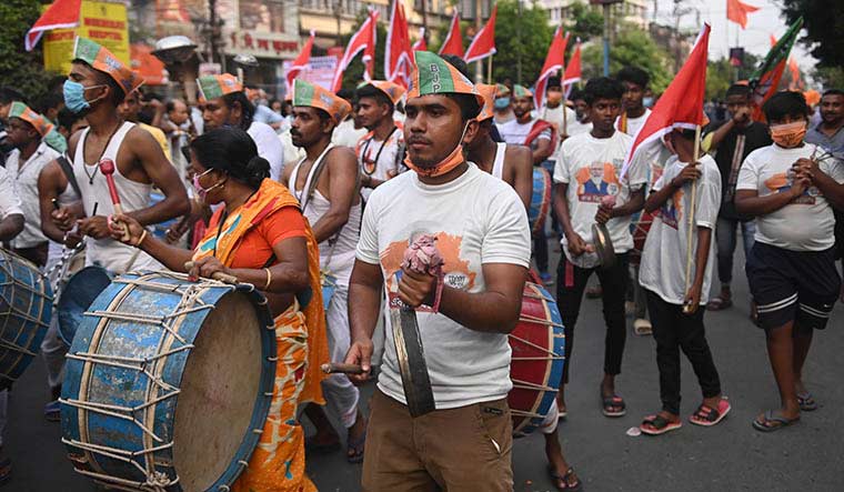 Strength in numbers: Members of the Matua community take part in a BJP rally in Siliguri.