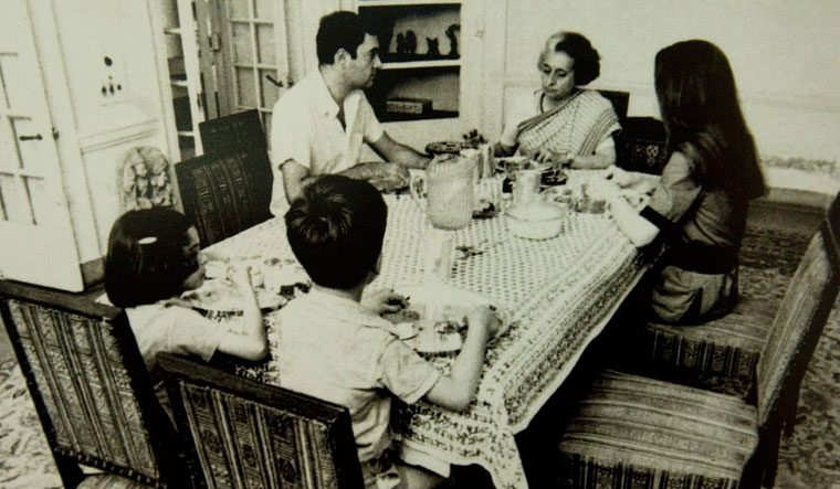 Family matters: Rajiv Gandhi with his mother Indira, wife Sonia, and children Rahul and Priyanka