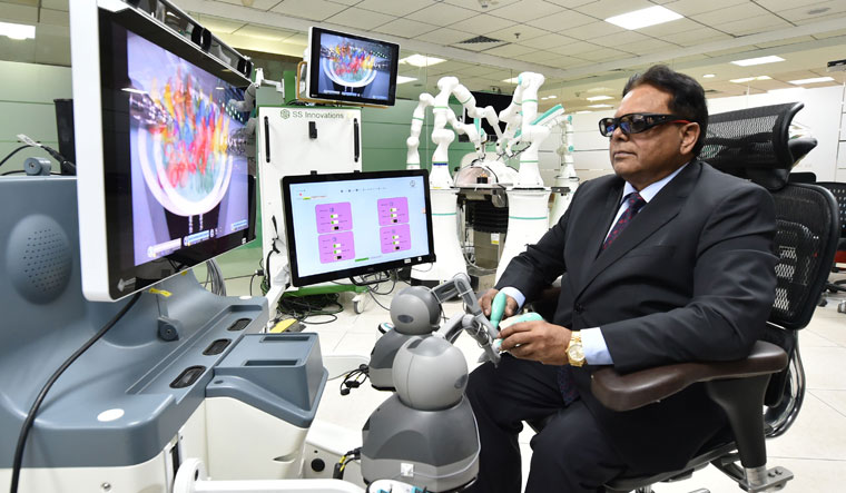 Precision control: Dr Sudhir Shrivastava of SS Innovations gives a demo of a robotic surgery | Aayush Goel