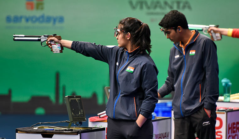 In the range: Shooters Manu Bhaker (left) and Saurabh Chaudhary | Getty Images