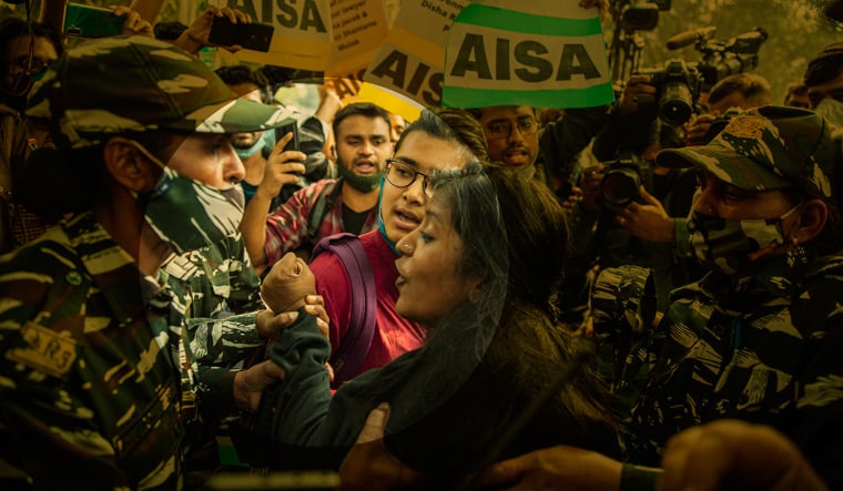 Fighting spirit: Security forces stop students from protesting police action against various activists in Delhi, earlier this year | AP
