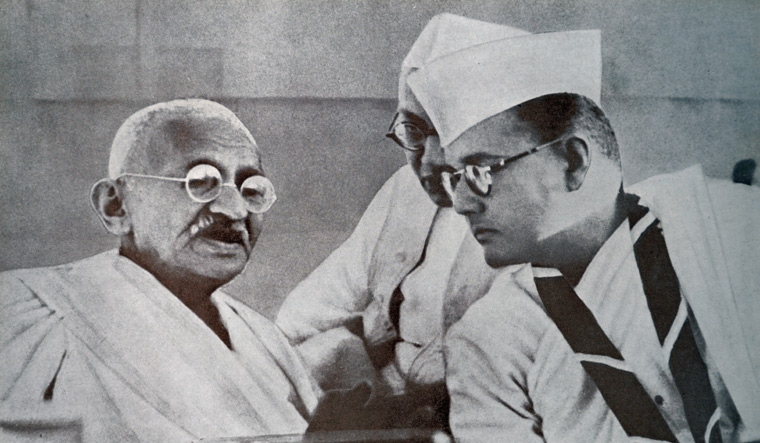 One goal, different means: Mahatma Gandhi and Subhas Bose at the 51st Indian National Congress session in 1938 | Getty Images