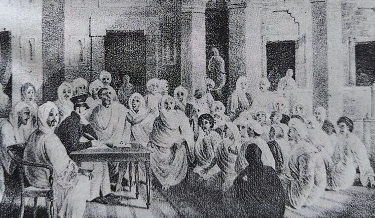 James Prinsep consulting with Hindu pandits in the Sanskrit College in Benares