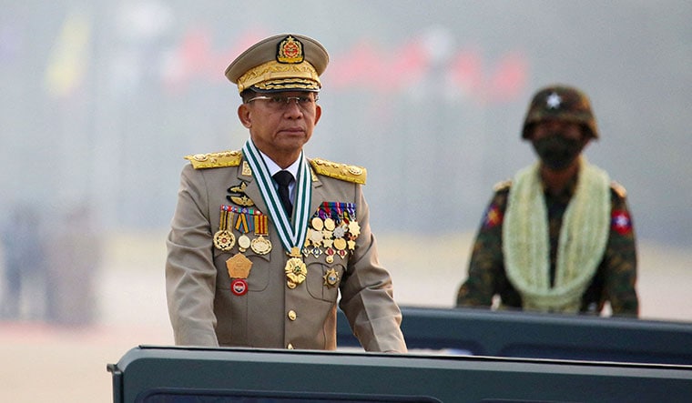 Power position: Myanmar's junta chief Senior General Min Aung Hlaing, during a parade on Armed Forces Day in Naypyidaw this March | Reuters