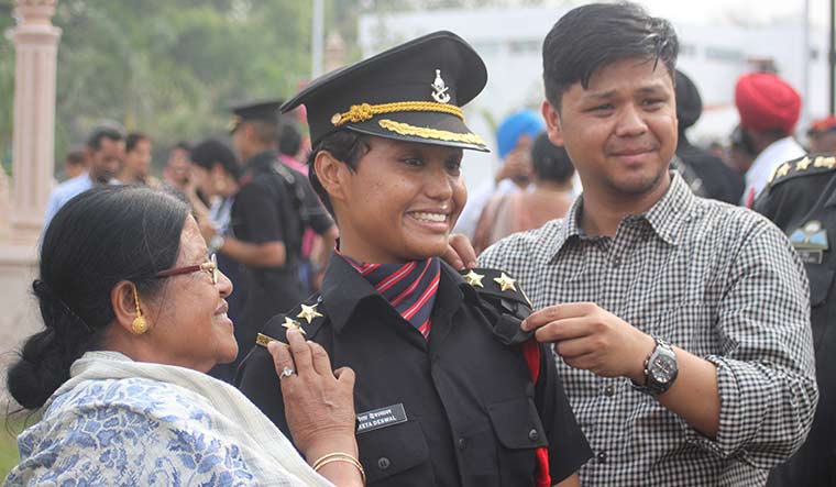 Call of duty: Captain Neeta Deswal with her mother and brother on the day of her commissioning.