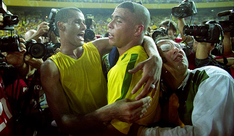 Port of glory: (Left) Rivaldo and Ronaldo after Brazil defeated Germany in the 2002 World Cup final in Yokohama | Getty Images