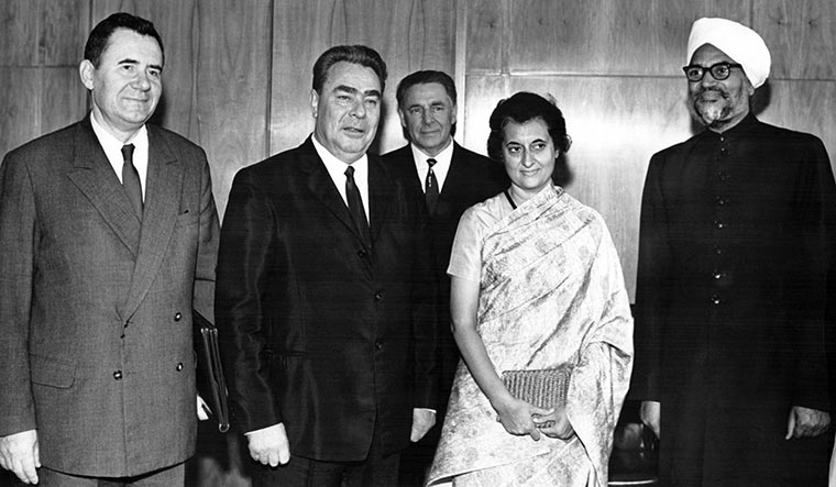 Budding friendship: Indira Gandhi with Soviet leader Leonid Brezhnev during her visit to Moscow in 1966 | Getty Images