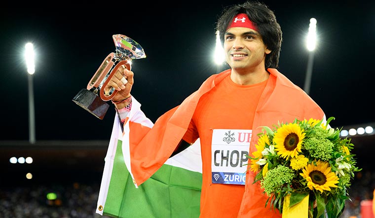 Top of the world: Neeraj with the Diamond League trophy in Zurich, Switzerland, this September. He is the first Indian to win at the event | AP
