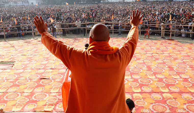 Looking to return: Chief Minister Yogi Adityanath at an election rally in western Uttar Pradesh | Pawan Kumar