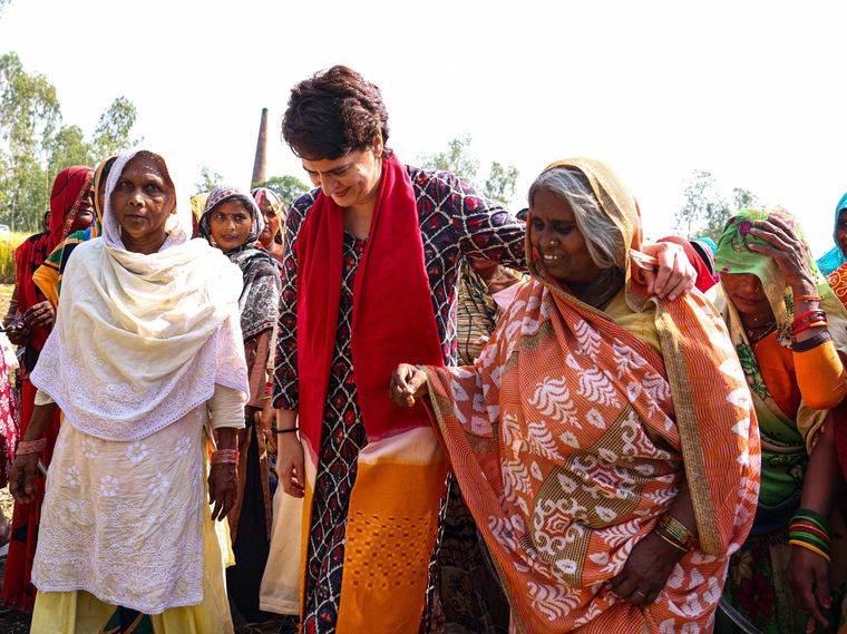 Wooing women: Priyanka with women voters in Barabanki | PTI