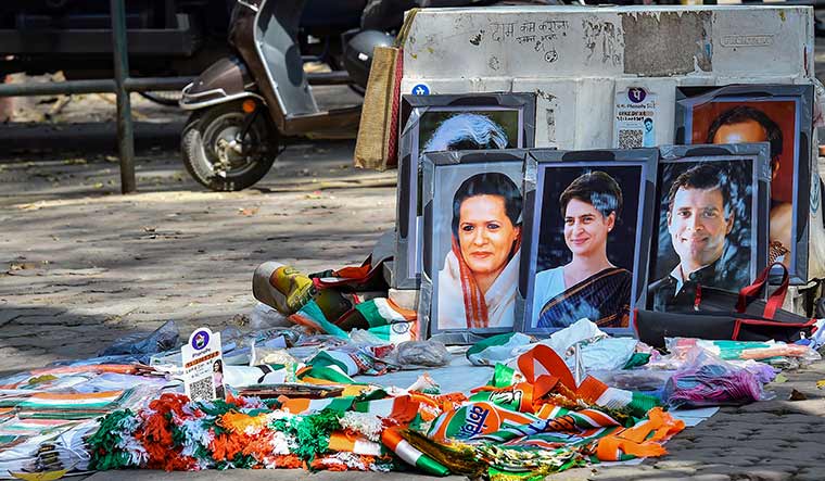 Out in the cold: Promotional items for sale outside the deserted Congress headquarters in Delhi | PTI