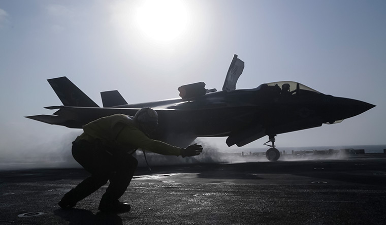 Stealth aircraft, like the F-35B (in pic), take out the enemy’s air defences early on. This allows other fighter jets to enter the war | Getty Images