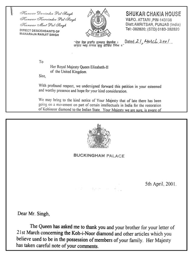 Prized possession: a copy of the letter written by Dalinderjit Singh, a descendant of Maharaja Ranjt Singh, asking the British crown to return the Koh-i-Noor, and the response he received from Buckingham Palace.