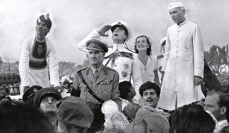 Rise of a nation: Nehru, Lord Mountbatten and wife, Edwina, as the tricolour is raised in Delhi on August 15 | AP