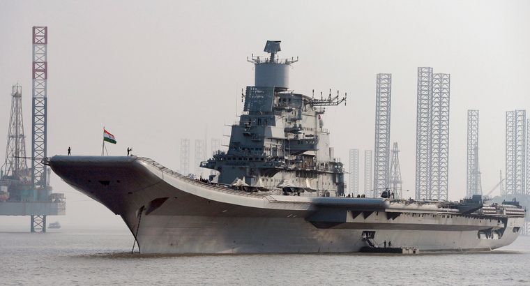 Queen number one: Though smaller than Vikramaditya (seen here anchored in Mumbai), Vikrant will carry the halo of having been built at home | PTI
