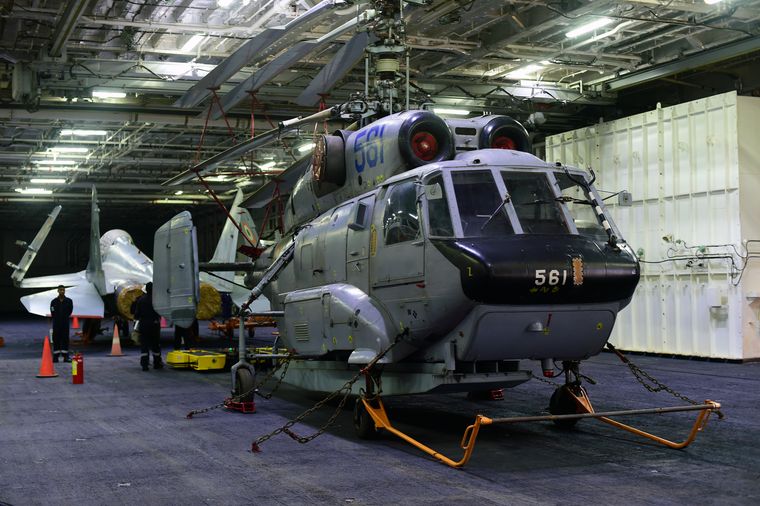 Kamov-31 helicopter on the maintenance deck inside Vikrant | Sanjoy Ghosh