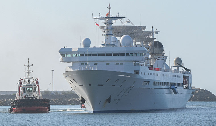 Next door menace: A Chinese ship that can track satellites and intercontinental missiles docked at Sri Lanka’s Hambantota port on August 16 | AFP