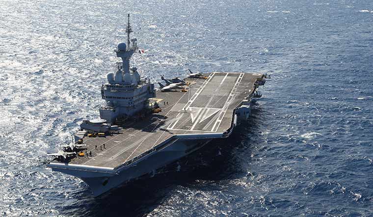 Charles de Gaulle: the nuclear-powered carrier belonging to the French navy can carry 40 aircraft and has a displacement of 38,ooo tonnes.