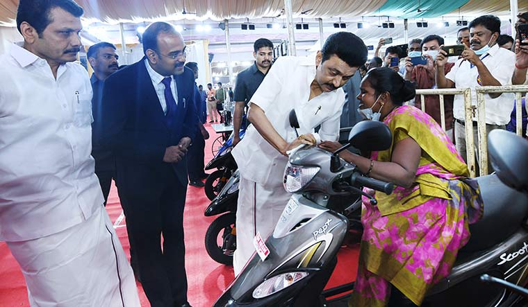 Helping hand: M.K. Stalin at a welfare event in Coimbatore on August 24.