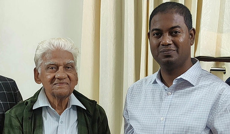 August company: Kartar Chand Sulekh with Ambedkar’s great grandson  Rajratna Ambedkar.