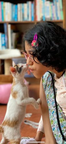 Priyanka with their cat.