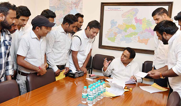 Reaching out: Kamal Nath with supporters at his Bhopal home | Sanjay Ahlawat
