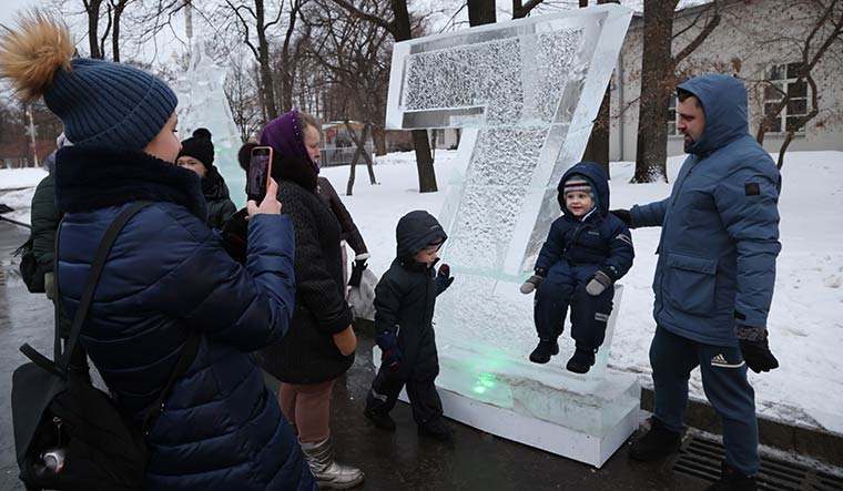 War and peace: A woman takes a photo near a giant letter ‘Z’, installed by Moscow’s authorities as the symbol of support for the military action in Ukraine | Getty Images