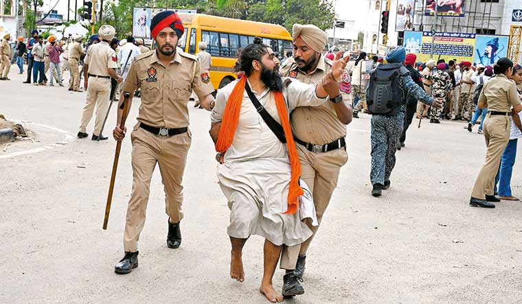 Restoring peace: Police chase away Amritpal Singh's supporters in Mohali | Getty Images