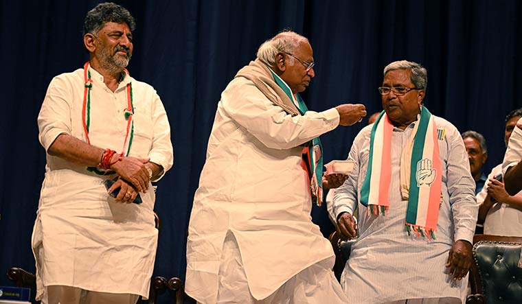 Power of three: Shivakumar and Siddaramaiah with Mallikarjun Kharge in Bengaluru after the Congress victory | Bhanu Prakash Chandra