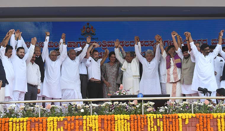 Show of strength: Leaders from across political parties at the oath-taking ceremony of Karnataka Chief Minister Siddaramaiah and Deputy Chief Minister D.K. Shivakumar in Bengaluru | Bhanu Prakash Chandra