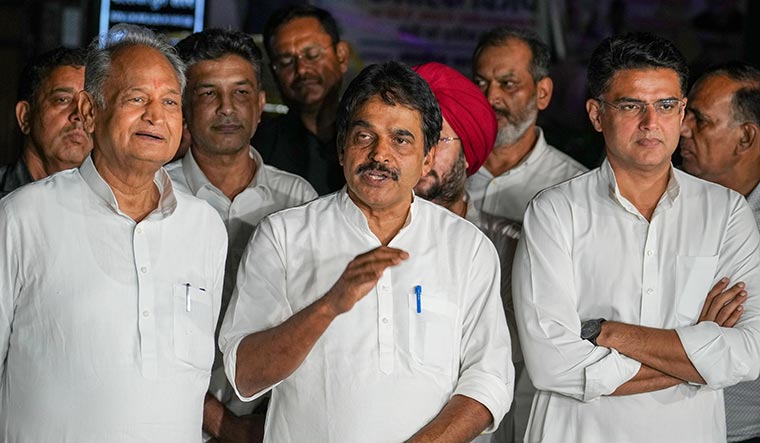 United front: Congress general secretary K.C. Venugopal with Rajasthan Chief Minister Ashok Gehlot and Sachin Pilot | PTI