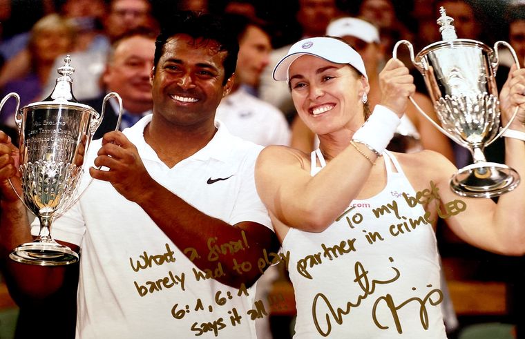 Champion duo: Martina Hingis’s message to Leander on this signed photo: ‘What a final, barely had to play. 6-1, 6-1 says it all!!! To my best partner in crime LEO’.