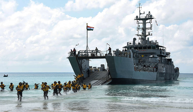 All hands on deck: Soldiers during a major joint services exercise at the andaman & nicobar islands | PTI
