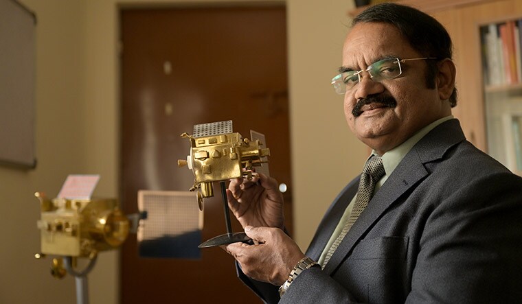 Moon man: Mylswamy Annadurai with the scale model of Chandrayaan-1’s lunar orbiter at his residence in Bengaluru | Bhanu Prakash Chandra